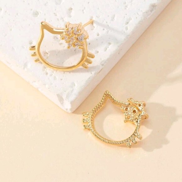 Hello Kitty Gold Tone Stud Earrings - Picture 2 of 3
